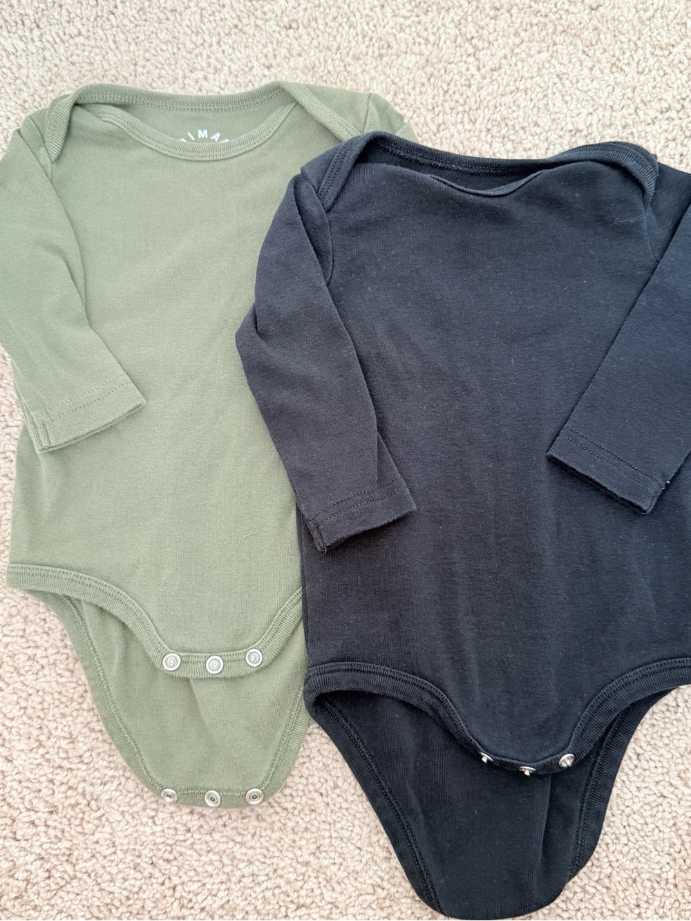 Primary 3-6mo Long Sleeve Bodysuits - Olive Green & Black